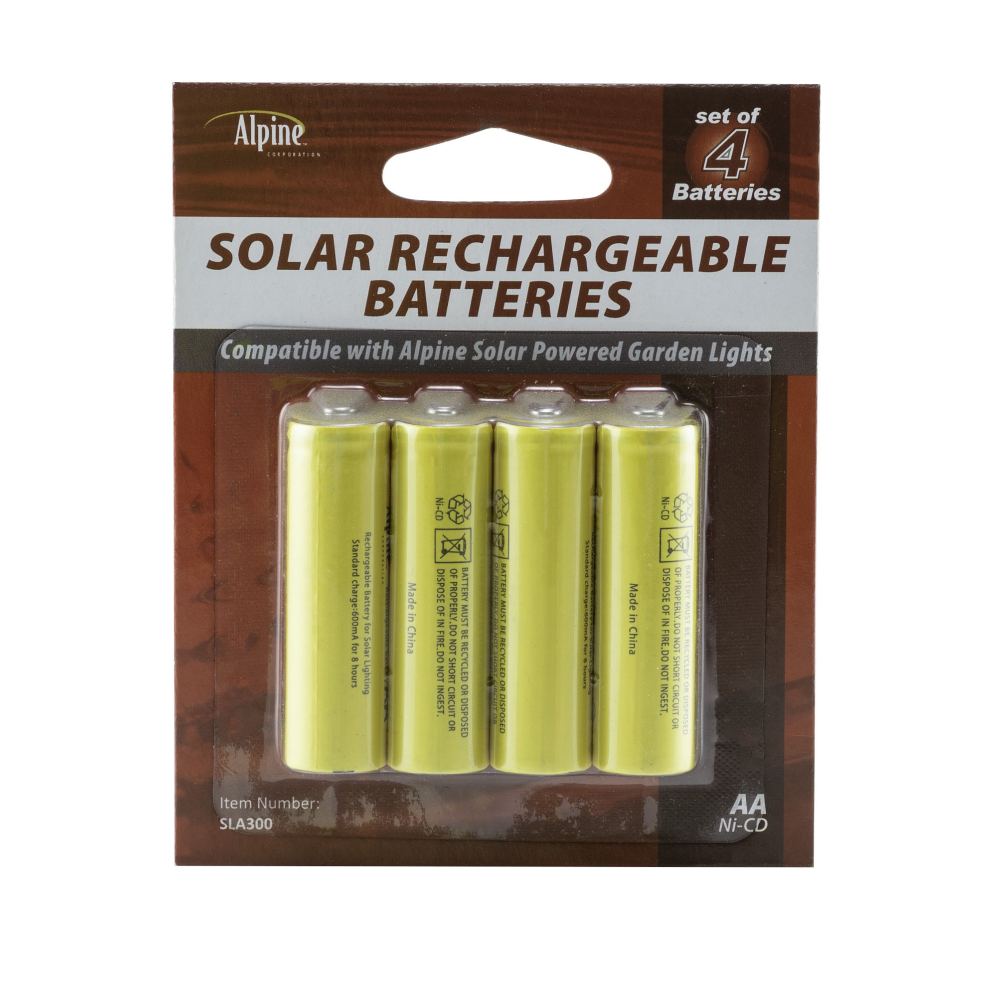 Alpine Corporation, Solar Rechargeable Batteries 4Pack(AA) Replacement, Battery Amp Hours 6 Model# SLA300